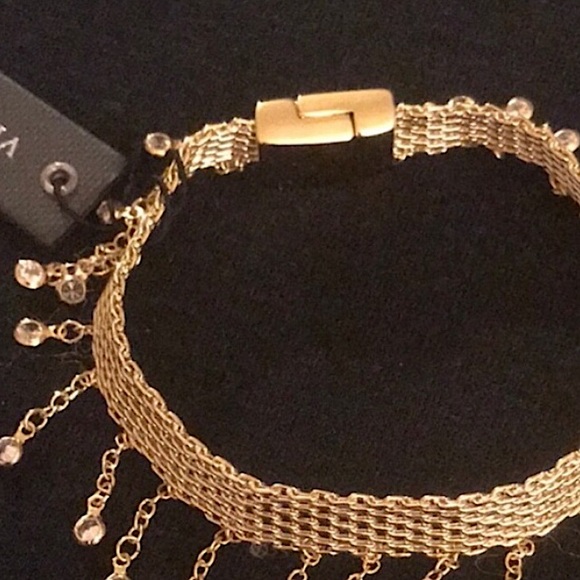 Vince Camuto Gold Crystal Fringe Mesh Bracelet with Magnetic Closure - Picture 4 of 7